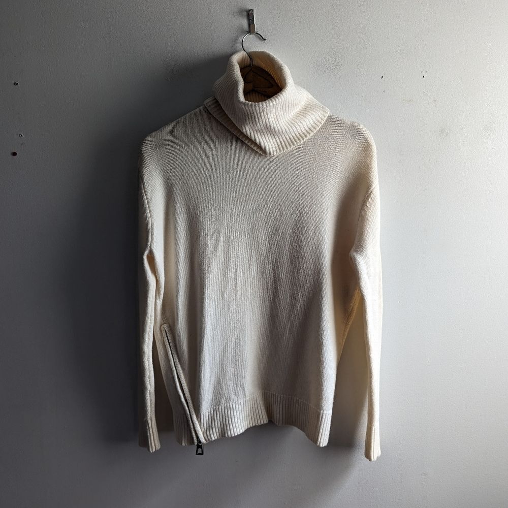 Barbara Bui ivory cream wool turtleneck zipper medium weight cozy luxe sweater